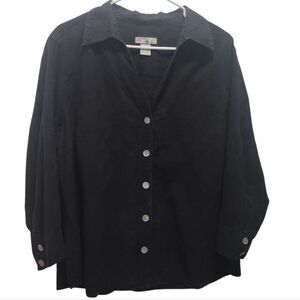 Caribbean Joe Shirt Womens XL Charcoal Cotton Embroidered Button Up Coastal Boho